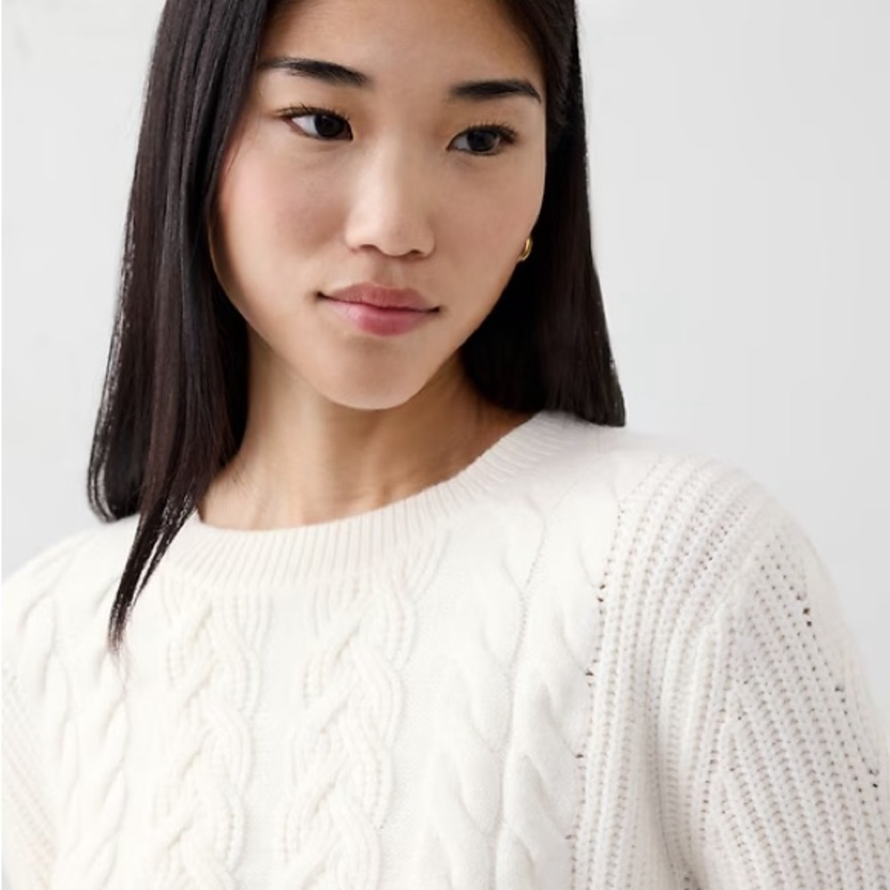 Women's White Cable Knit Sweater - Picture 2 of 3